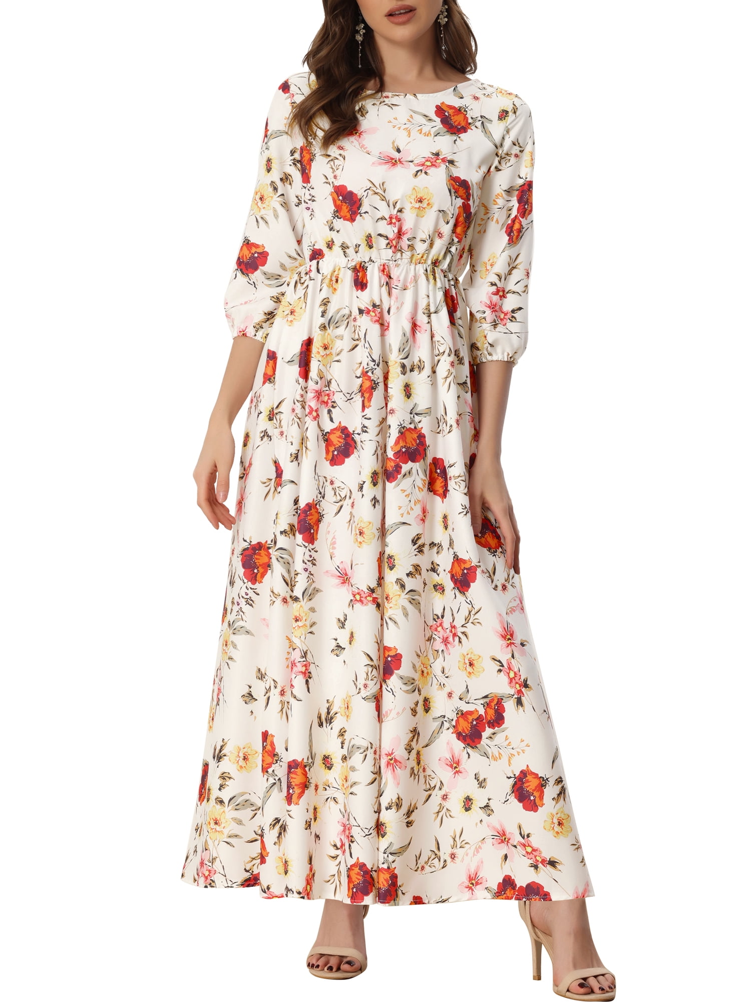 MODA NOVA Juniors Floral Maxi Dress Casual Puff Sleeve Flowy a Line Long  Dresses - Walmart Business Supplies