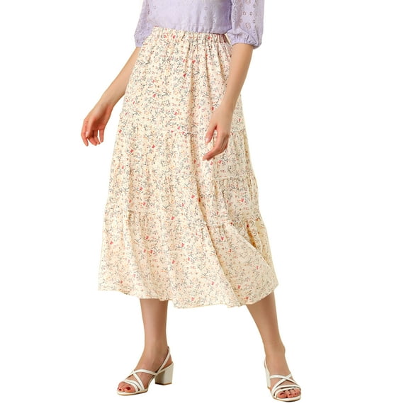 MODA NOVA Juniors Floral Print Elastic Waist Ruffle Maxi Tiered Skirt