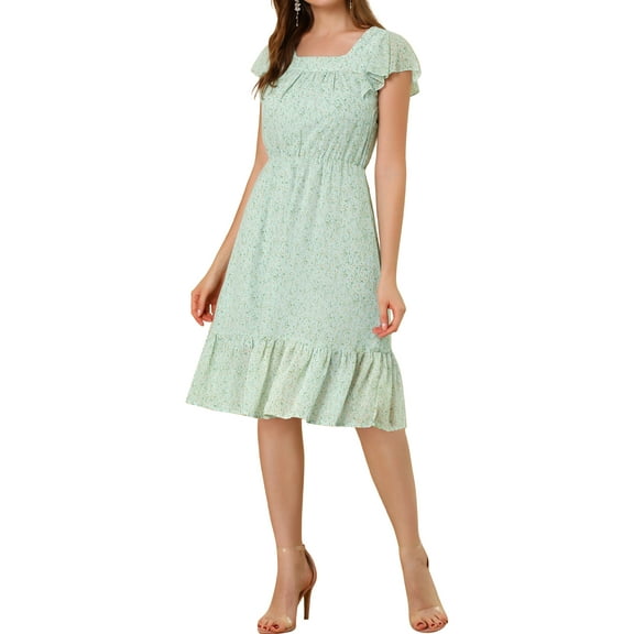 MODA NOVA Juniors Floral Print Flutter Sleeves Square Neck Ruffled Hem Dress