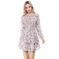 thumbnail image 1 of MODA NOVA Juniors Floral Printed Smocked Waist V Neck Long Sleeve Chiffon Dresses, 1 of 7