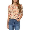 thumbnail image 1 of MODA NOVA Juniors Floral Ruffle Mock Neck Puff Half Sleeves Chiffon Top, 1 of 5