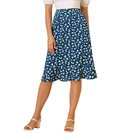 MODA NOVA Juniors Floral Ruffled Hem Elastic High Waist Split Midi Skirt