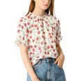 thumbnail image 1 of MODA NOVA Juniors Floral Ruffled Short Sleeve Ruffle Neck Casual Blouses Red Flower L, 1 of 6