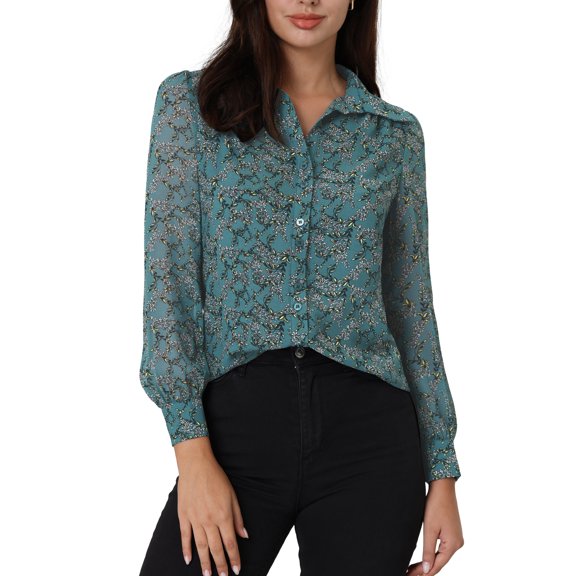 MODA NOVA Juniors Floral Shirt Long Sleeve Button Down Blouse