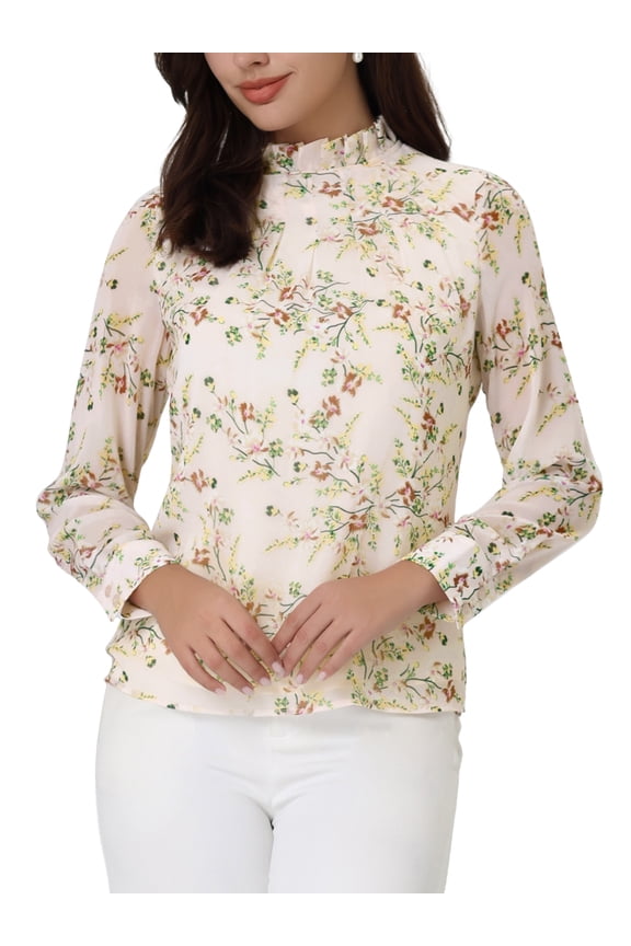 MODA NOVA Juniors Floral Shirt Pleated Ruffled Stand Collar Blouse