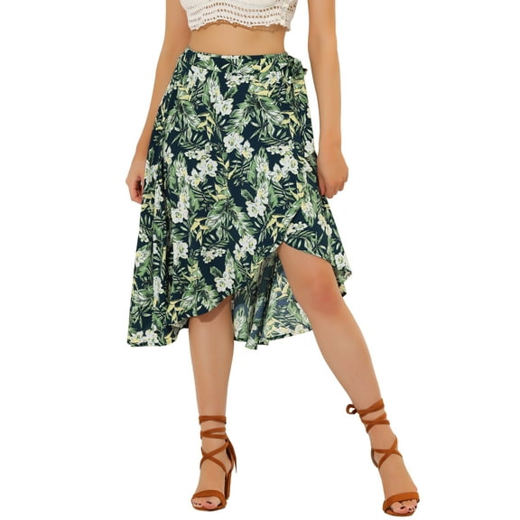 MODA NOVA Juniors Floral Tropical Boho Midi Wrap Skirt