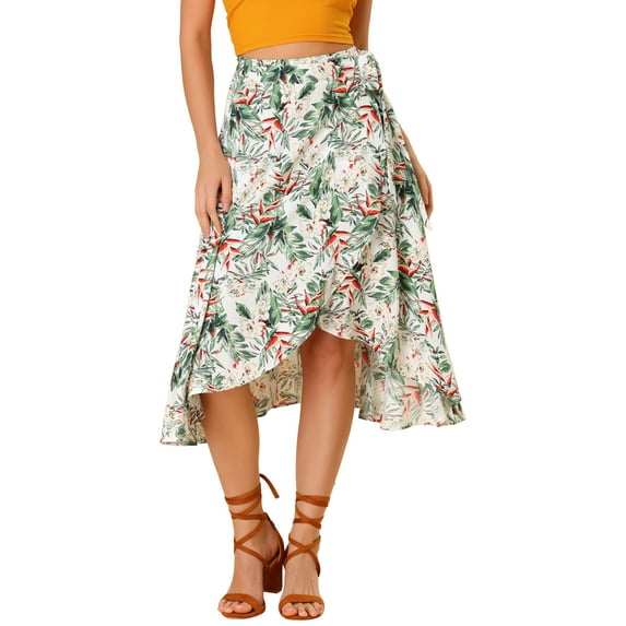 MODA NOVA Juniors Floral Tropical Boho Midi Wrap Skirt