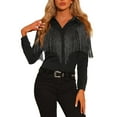 thumbnail image 1 of MODA NOVA Juniors Fringe Blouse Long Sleeve Button Down Disco Party Shirts, 1 of 5
