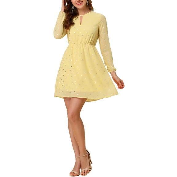 MODA NOVA Juniors Gilding Star Choker V Neck Long Sleeves Above Knee Dress