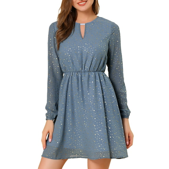 MODA NOVA Juniors Gilding Star Choker V Neck Long Sleeves Above Knee Dress