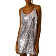 thumbnail image 1 of MODA NOVA Juniors Glitter Sequin V Neck Adjustable Straps Prom Mini Dress, 1 of 7
