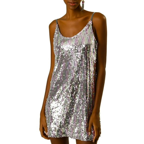 MODA NOVA Juniors Glitter Sequin V Neck Adjustable Straps Prom Mini Dress