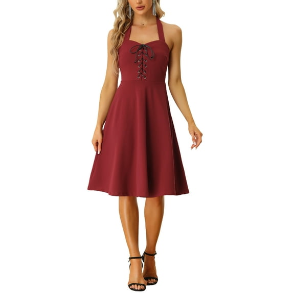 MODA NOVA Juniors Gothic Tie Back A-Line Sleeveless Club Party Dresses