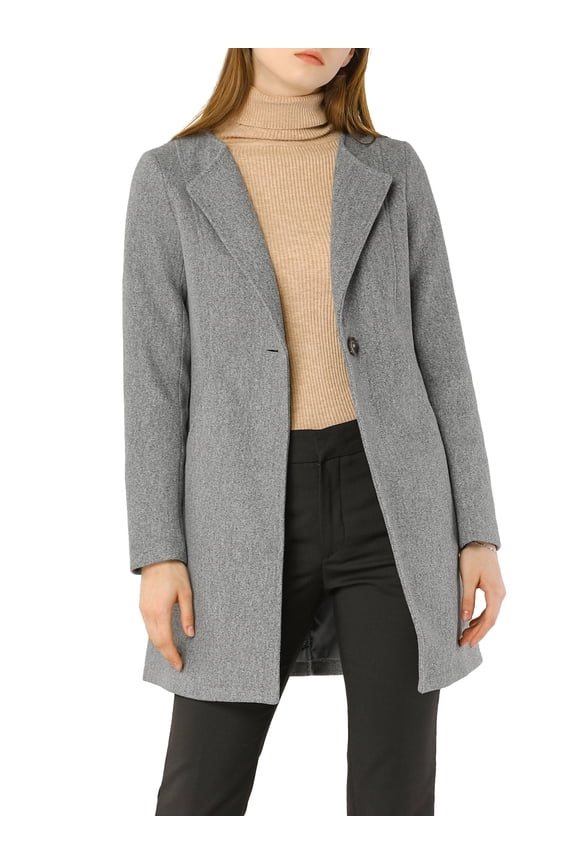 Juniors Half Lapel Long Sleeves One Button Winter Mid-Length Overcoat