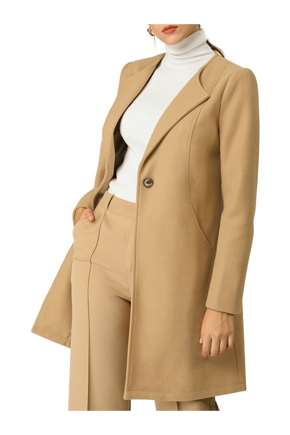 Juniors Half Lapel Long Sleeves One Button Winter Mid-Length Overcoat