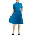 thumbnail image 1 of MODA NOVA Juniors Half Placket Shirt Dress Short Sleeve Ruffle Stand Neck Pleated Midi Dresses with Belt, 1 of 5