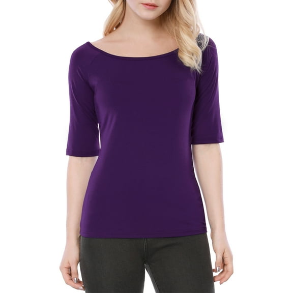 MODA NOVA Juniors Half Sleeves Scoop Neck Fitted Layering Top T-Shirt