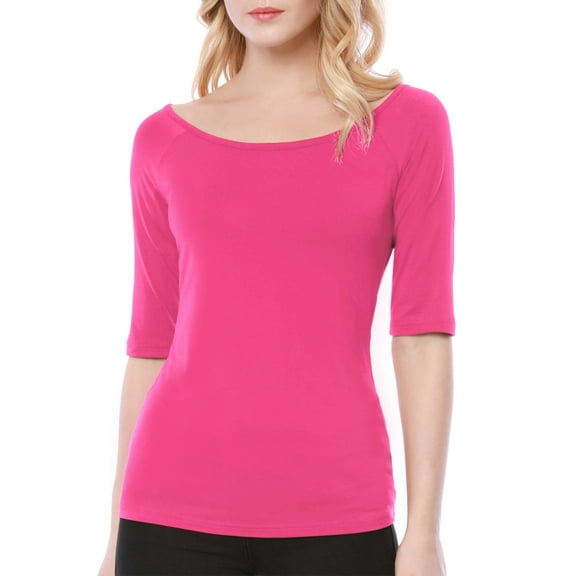 MODA NOVA Juniors Half Sleeves Scoop Neck Fitted Layering Top T-Shirt