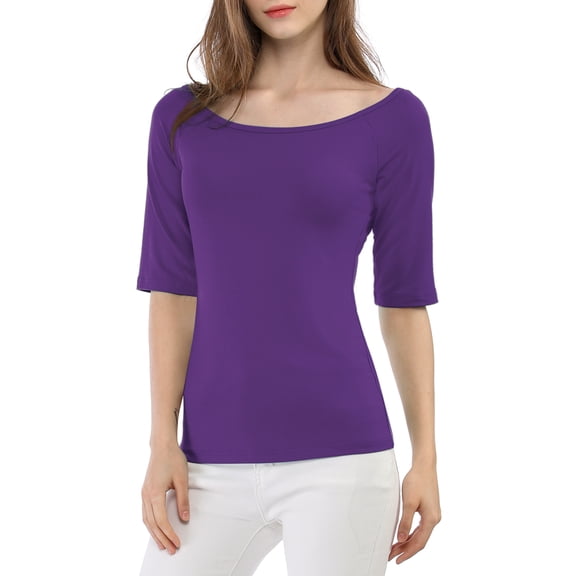 MODA NOVA Juniors Half Sleeves Scoop Neck Fitted Layering Top T-Shirt