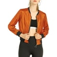 thumbnail image 1 of MODA NOVA Juniors Halloween Costume Casual Stand Collar Metallic Zip Crop Length Bomber Jacket Orange S, 1 of 7
