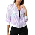 thumbnail image 1 of MODA NOVA Juniors Halloween Costume Casual Stand Collar Metallic Zip Crop Length Bomber Jacket Purple XL, 1 of 7