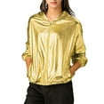 thumbnail image 1 of MODA NOVA Juniors Halloween Costume Shiny Long Sleeve Zipper Hooded Metallic Jacket Gold XS, 1 of 7