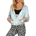 thumbnail image 1 of MODA NOVA Juniors Halloween Costume Shiny Long Sleeve Zipper Hooded Metallic Jacket Holographic XL, 1 of 7