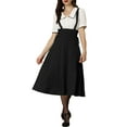 thumbnail image 1 of MODA NOVA Juniors High Waist Brace Skirts Lace Up Swing Midi Suspender Skirt, 1 of 5
