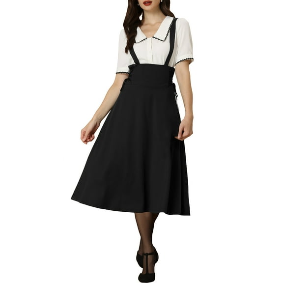 MODA NOVA Juniors High Waist Brace Skirts Lace Up Swing Midi Suspender Skirt