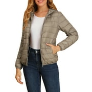 MODA NOVA Juniors Hooded Long Sleeves Zip Up Lightweight Packable Puffer Jacket