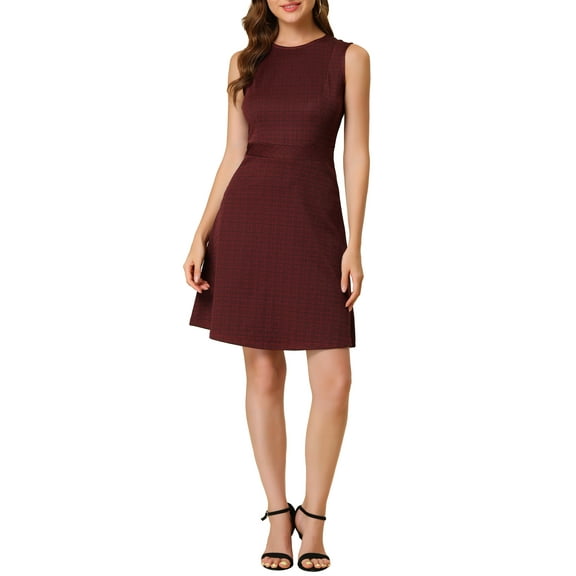 MODA NOVA Juniors Houndstooth Plaid Above Knee Sleeveless Fit and Flare Dress