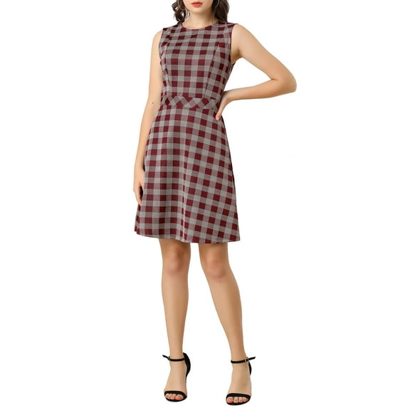MODA NOVA Juniors Houndstooth Plaid Above Knee Sleeveless Fit and Flare Dress