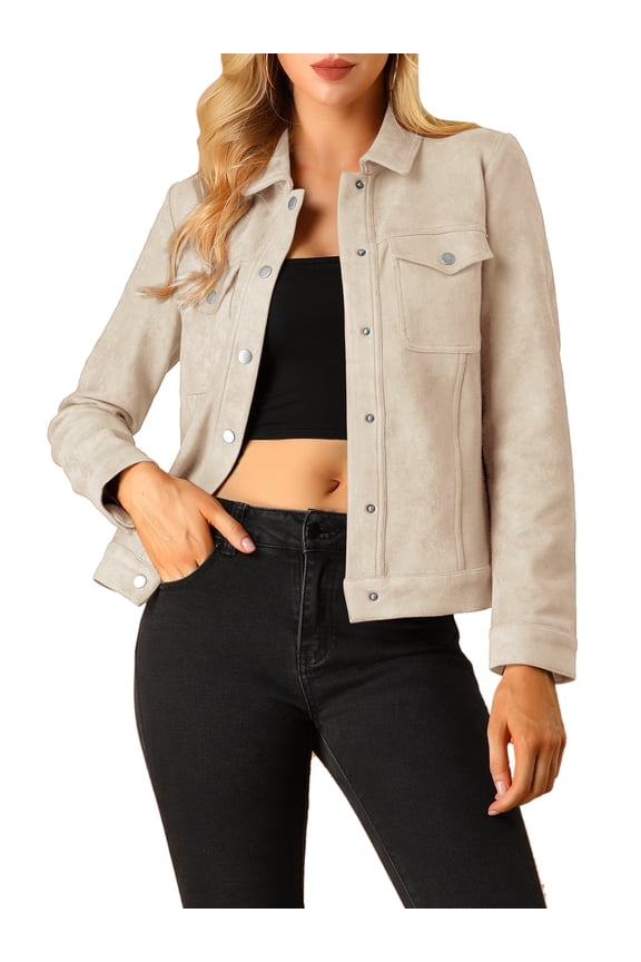 Juniors Jackets Long Sleeve Faux Suede Trucker Motorcycle Jacket
