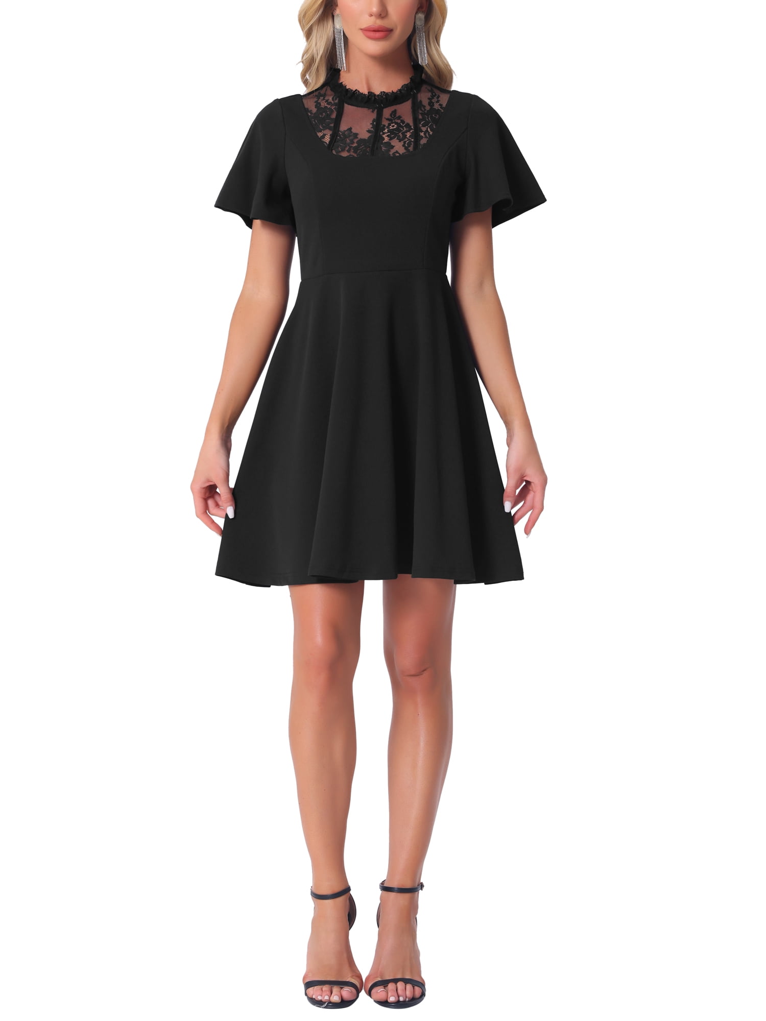 MODA NOVA Juniors Lace Mesh Flutter Sleeve Hight Neck Casual Midi Dress -  Walmart Business Supplies