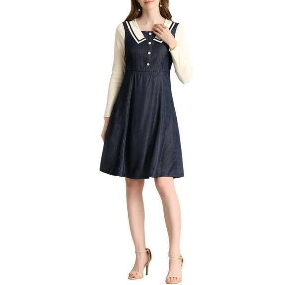 MODA NOVA Juniors Lapel Collar Button Decor Long Sleeve A-Line Mid-Length Dresses