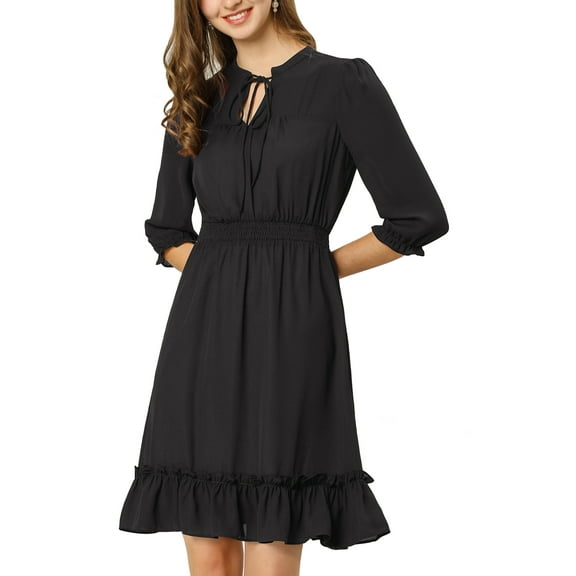 MODA NOVA Juniors Layered Ruffle Hem 3/4 Sleeves Smocked A-Line Chiffon Dress