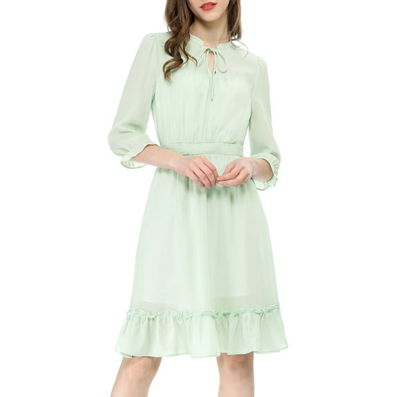 MODA NOVA Juniors Layered Ruffle Hem 3/4 Sleeves Smocked A-Line Chiffon Dress
