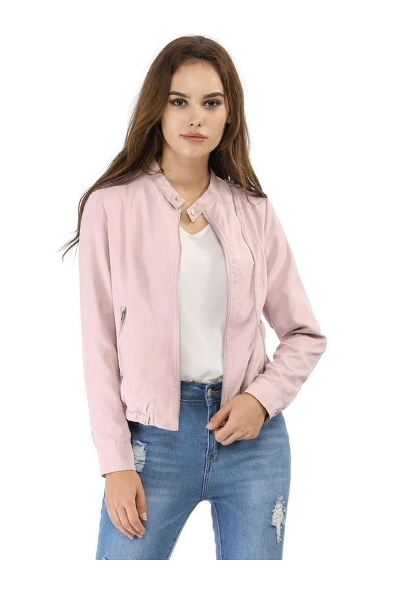 Juniors Lightweight Stand Collar Zip up Biker Moto Jacket