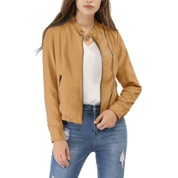 MODA NOVA Juniors Lightweight Stand Collar Zip up Biker Moto Jacket