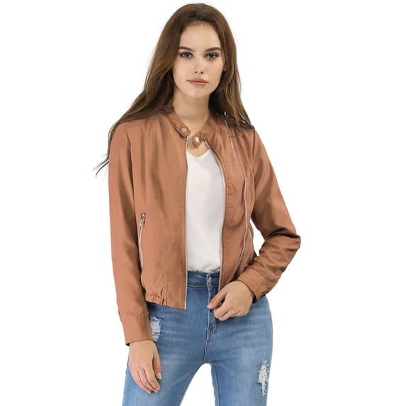 MODA NOVA Juniors Lightweight Stand Collar Zip up Biker Moto Jacket