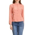 thumbnail image 1 of MODA NOVA Juniors Long Sleeve Button Up Ruffle Trim Contrast Piping Shirt, 1 of 6