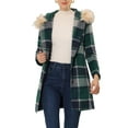 thumbnail image 1 of MODA NOVA Juniors Long Sleeves Detachable Faux Fur Trim Plaid Overcoat with Hood Green S, 1 of 6