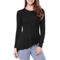 thumbnail image 1 of MODA NOVA Juniors Long Sleeves Ribbed Irregular Curved Hem Peplum Knit Blouse, 1 of 7