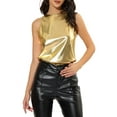 thumbnail image 1 of MODA NOVA Juniors Metallic Crew Neck Sleeveless Cam Tank Top Shiny Gold L, 1 of 7