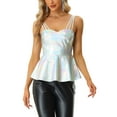 thumbnail image 1 of MODA NOVA Juniors' Metallic Peplum Cami Top for Sleeveless Spaghetti Strap Party Tank Top, 1 of 6