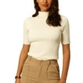 thumbnail image 1 of MODA NOVA Juniors Mock Neck Blouse Half Sleeve Basic Knitted Tops, 1 of 5