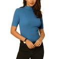 thumbnail image 1 of MODA NOVA Juniors Mock Neck Blouse Half Sleeve Basic Knitted Tops, 1 of 5