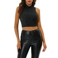 thumbnail image 1 of MODA NOVA Juniors Mock Neck Sleeveless Keyhole Back Glittery Cropped Tank Top, 1 of 6