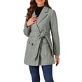 thumbnail image 1 of MODA NOVA Juniors Notch Lapel Double Breasted Belted Mid Length Trenchcoat, 1 of 7