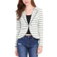 thumbnail image 1 of MODA NOVA Juniors Notched Lapel Button Decor Thin Striped Blazer White XS, 1 of 6